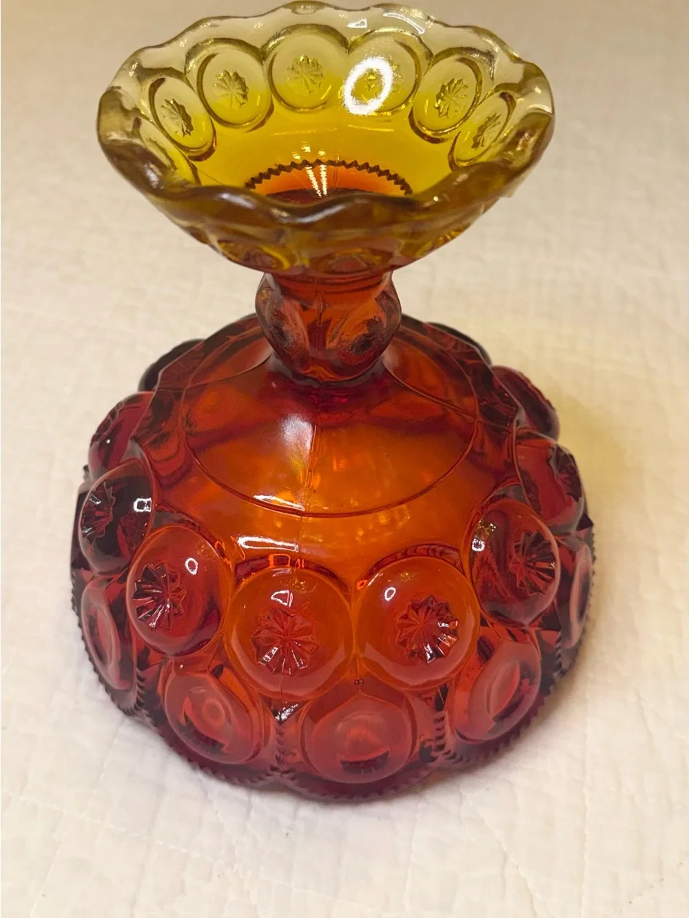 Vintage Amber to Ruby Glass Compote Vase - Picture 3 of 4